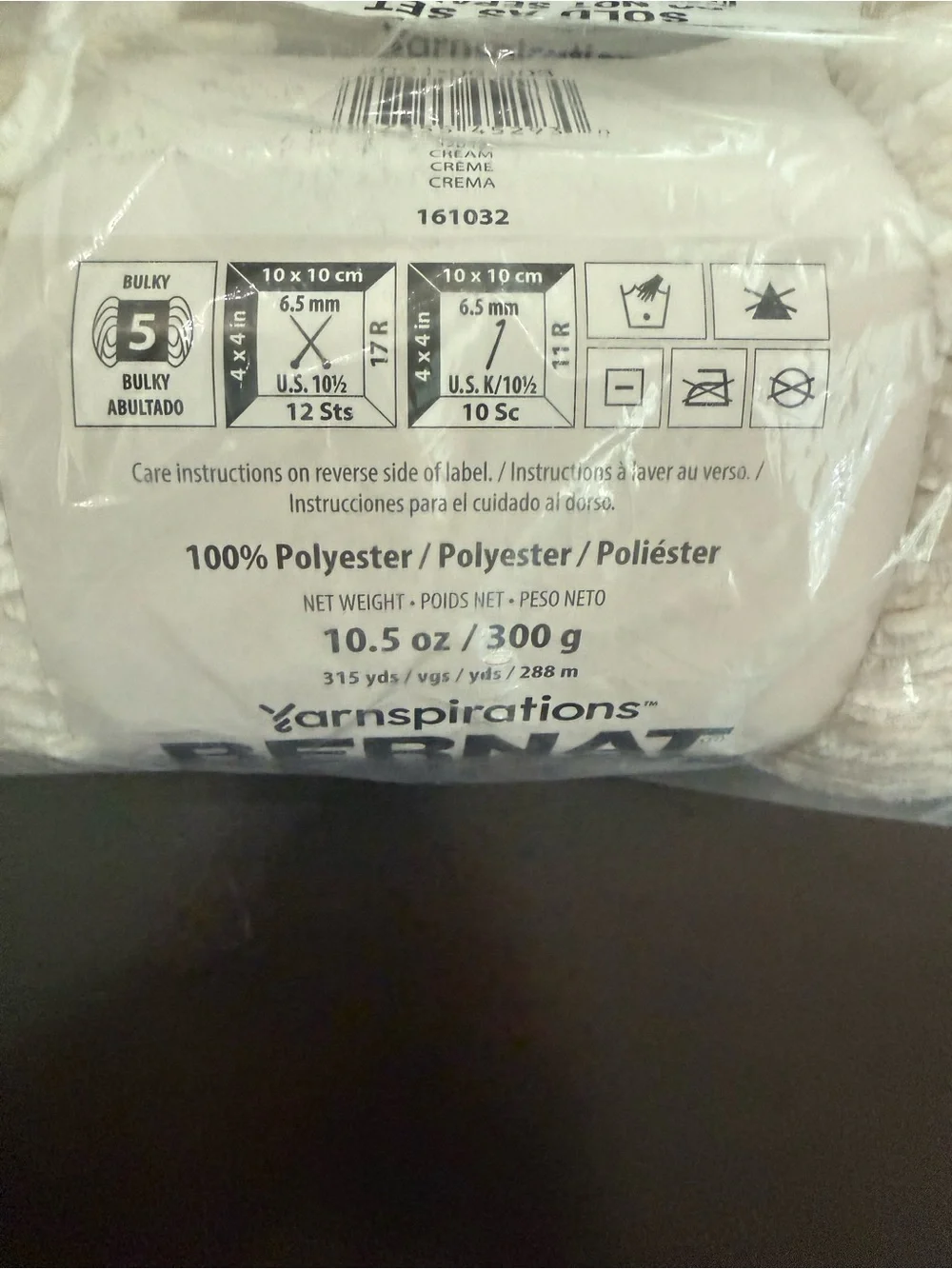 Yarnspirations Bernat Velvet Plush Cream Bedding Yarn - Soft Cream Color